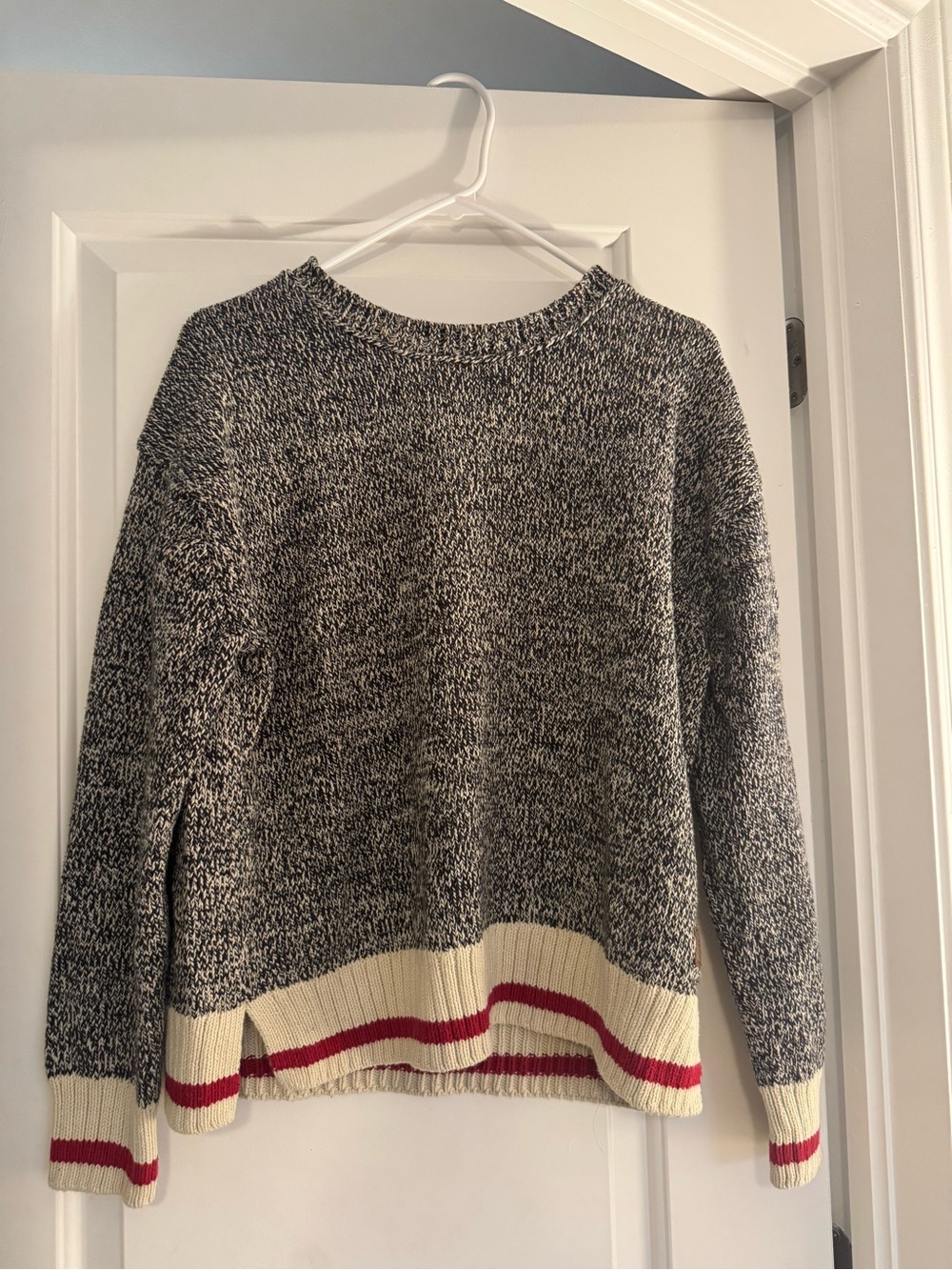 Vintage Roots Crewneck Sweater in Black, Cream & Red Stripe